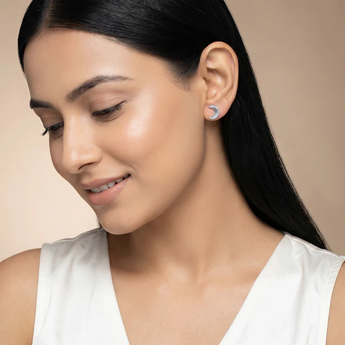 Silver Moon Arc Stud Earrings - Image 3