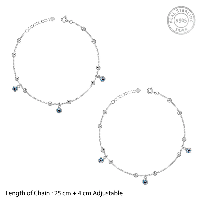 Silver Moroccan Nazar Charms Anklet - Image 4