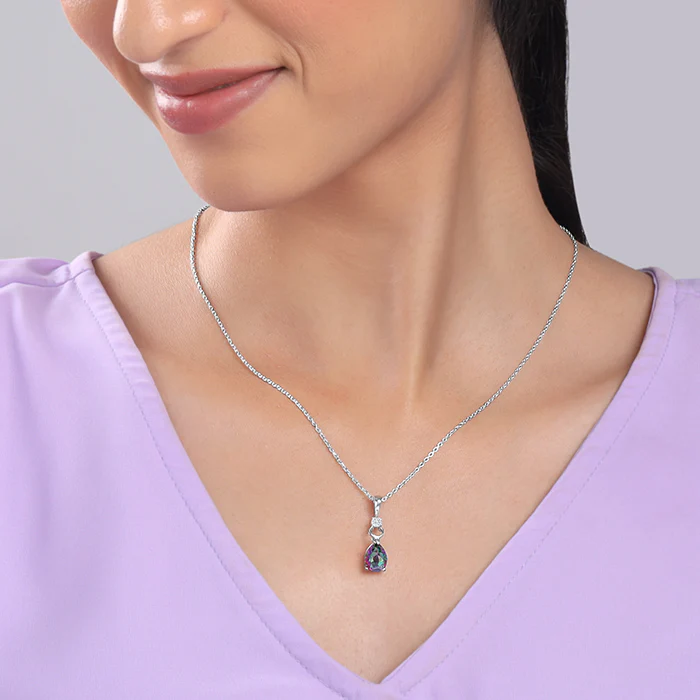 Silver Mystic Topaz Pendant With Link Chain - Image 3