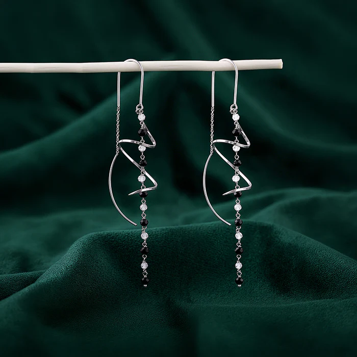 Silver Noir Swirl Dangler Earrings - Image 2