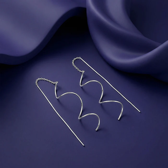 Silver Nyra Spiral Sui Dhaga Earrings - Image 2