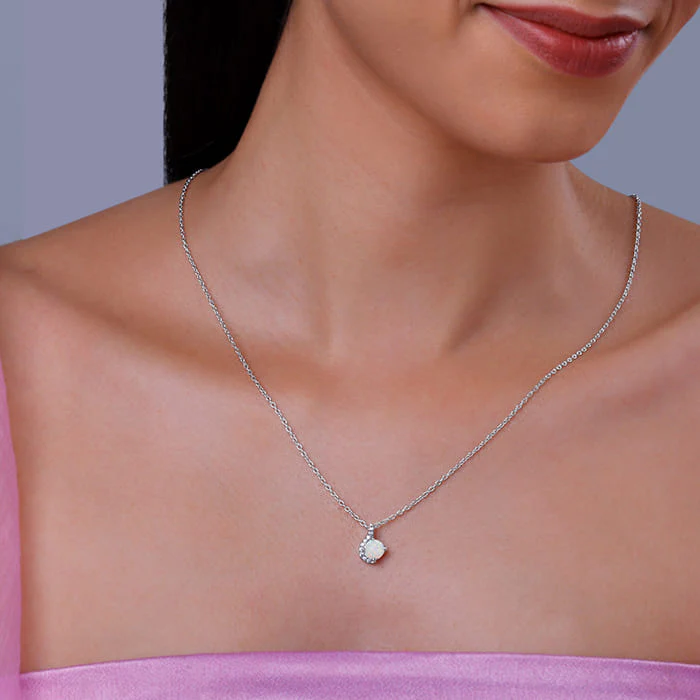 Silver Opal Classic Pendant With Link Chain - Image 3