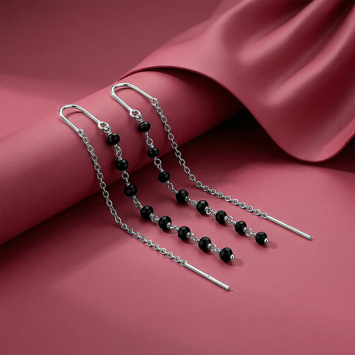 Silver Orlina Noir Sui Dhaga Earrings - Image 2