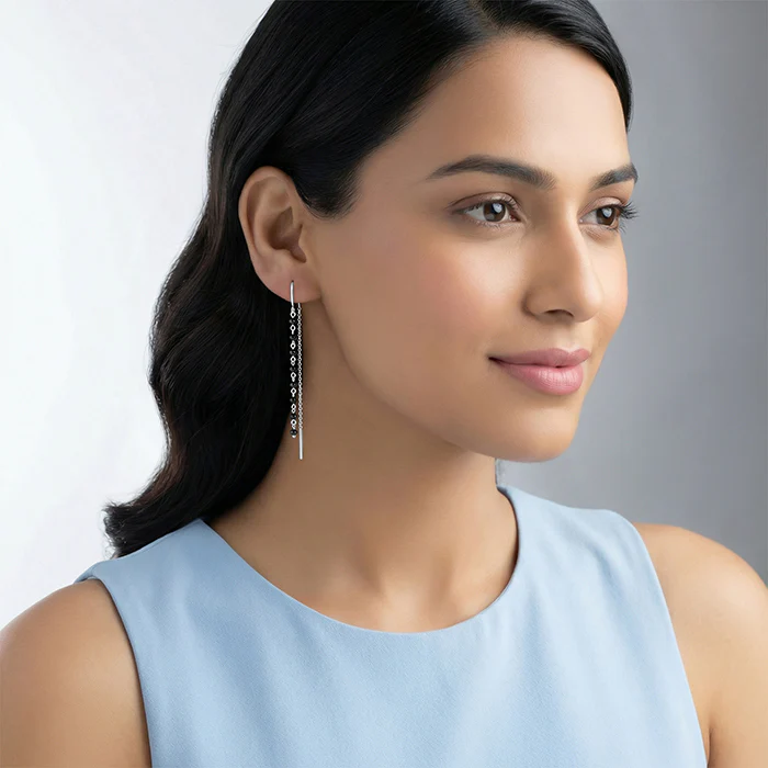 Silver Orlina Noir Sui Dhaga Earrings - Image 3