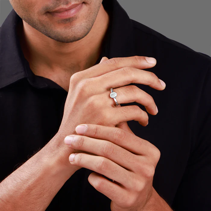 Silver Oval Moonstone Ring For Him - Image 3