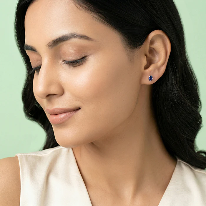 Silver Oval Shine Stud Earrings - Image 3