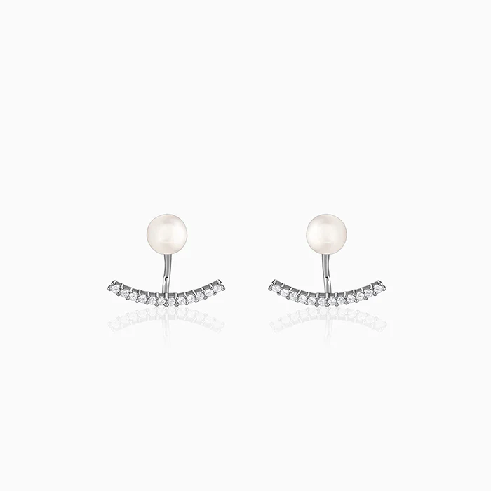 Silver Pearl Ear Jacket Earrings - Image 3