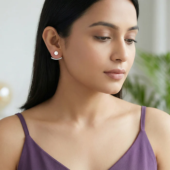 Silver Pearl Ear Jacket Earrings - Image 5