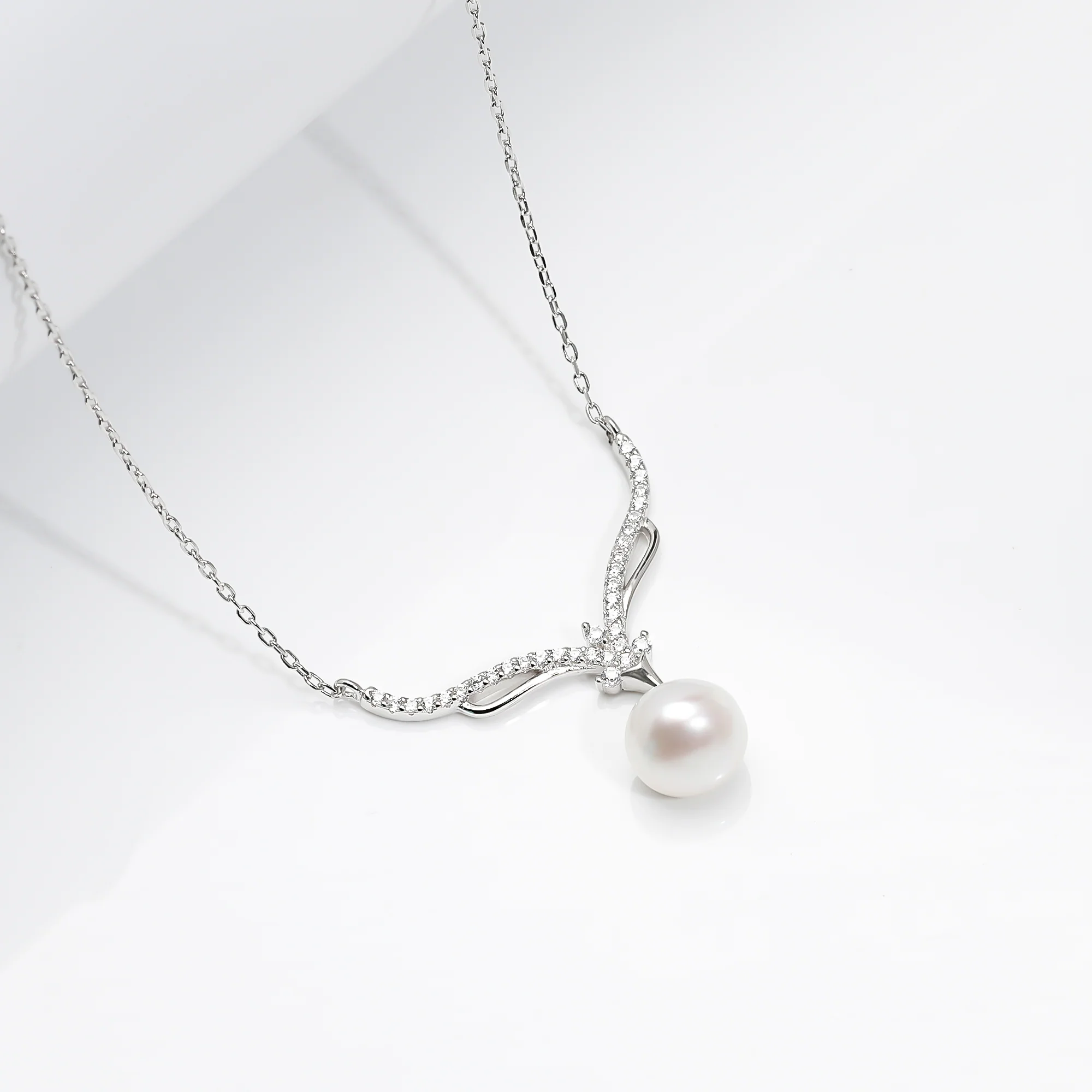 Silver Pearl Grace Drop Necklace - Image 4