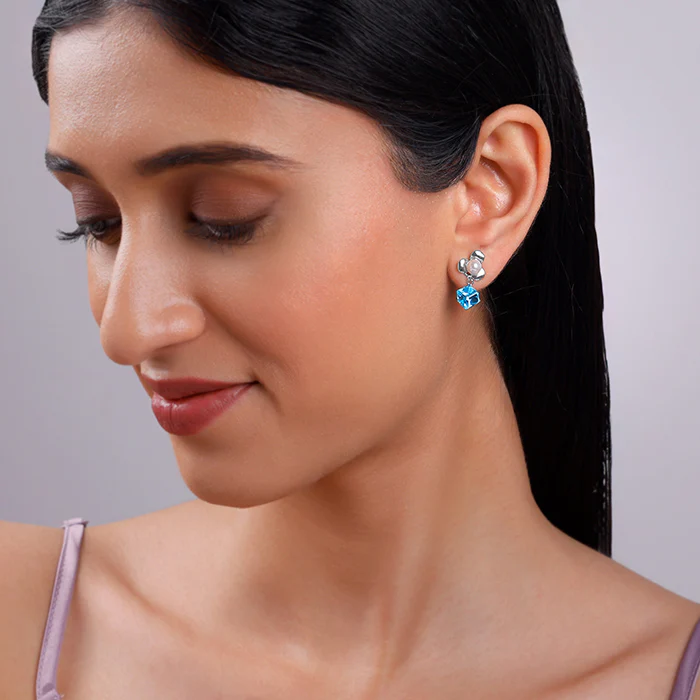 Silver Pearl Prism Drop Earrings - Image 3