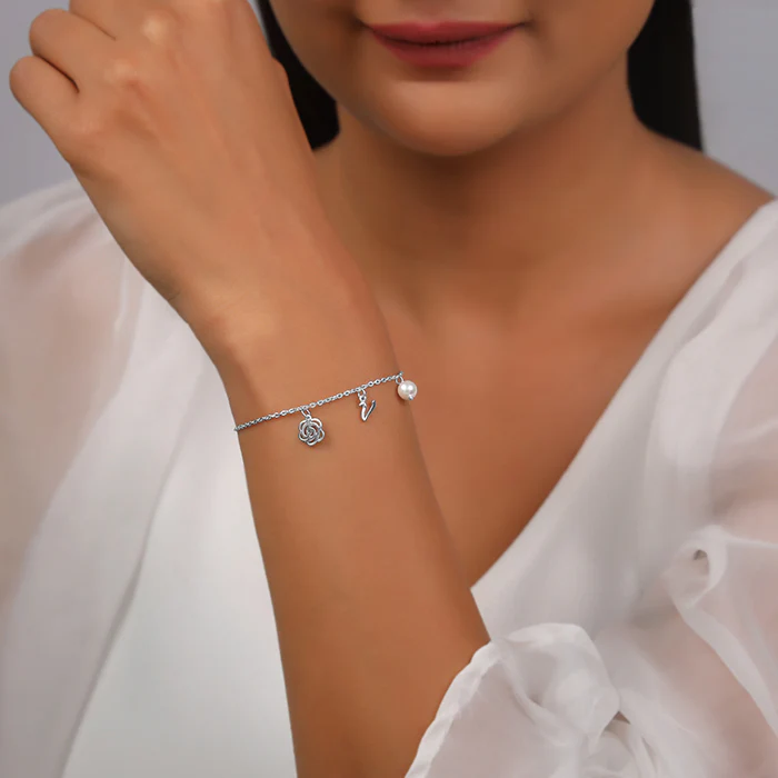 Silver Pearl Rosey Personalised Bracelet - Image 4