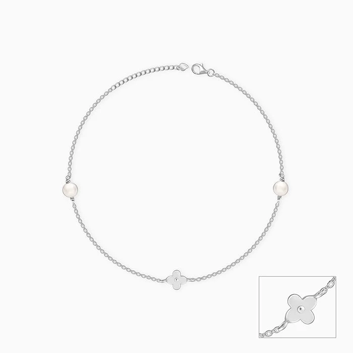 Silver Pearls & Flower Anklet - Image 4