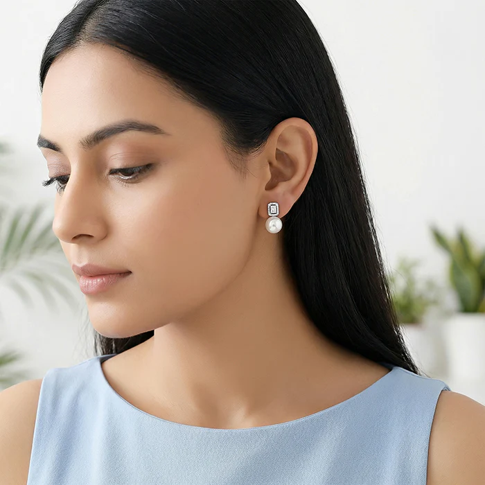 Silver Pearly Glam Earrings - Image 3