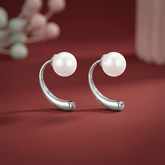 Silver Penelope Pearl Earrings - Image 2
