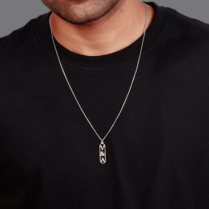 Silver Personalised Bar Initial Pendant For Him - Image 3
