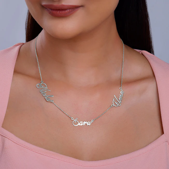 Silver Personalised Bestie Trio Name Necklace - Image 3