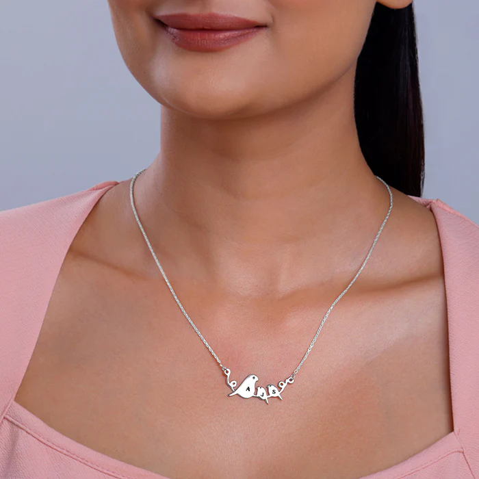 Silver Personalised Birdie Initial Necklace - Image 3