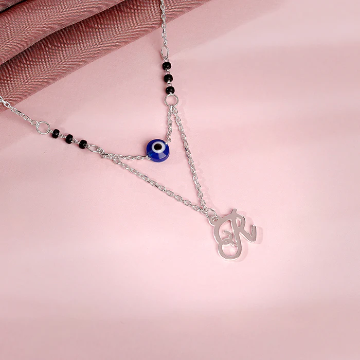 Silver Personalised Evil Eye Mangalsutra Layered Necklace - Image 2