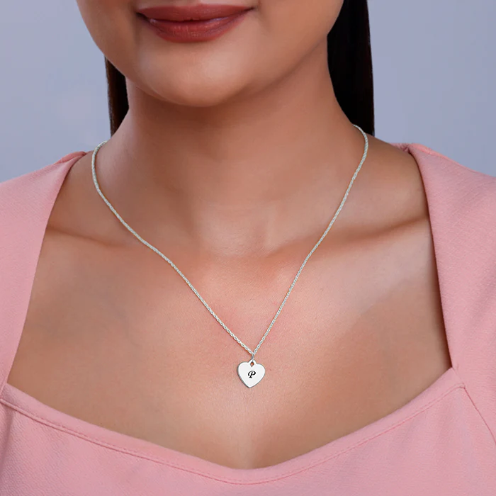 Silver Personalised Heart Initial Pendant With Link Chain - Image 3