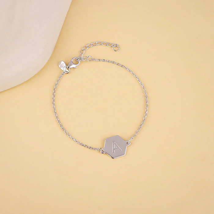 Silver Personalised Hexagon Initial Bracelet - Image 2