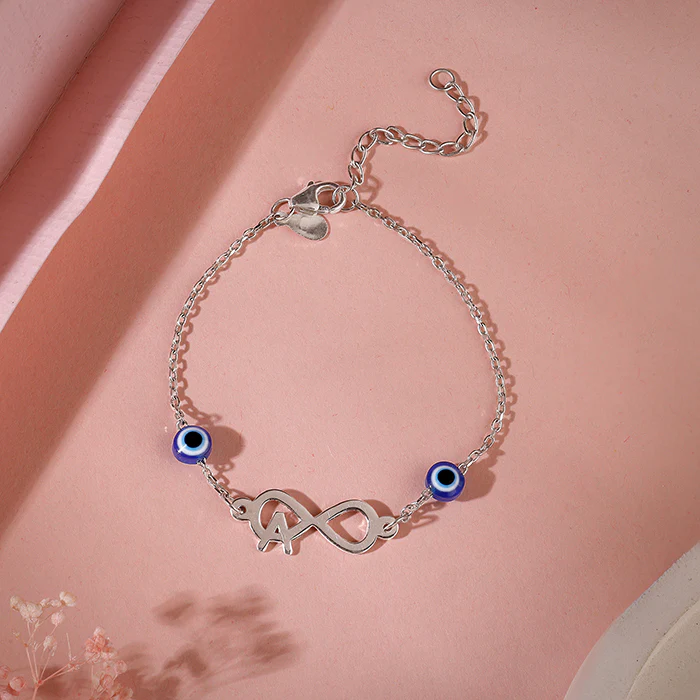 Silver Personalised Initial Nazar Bracelet - Image 3