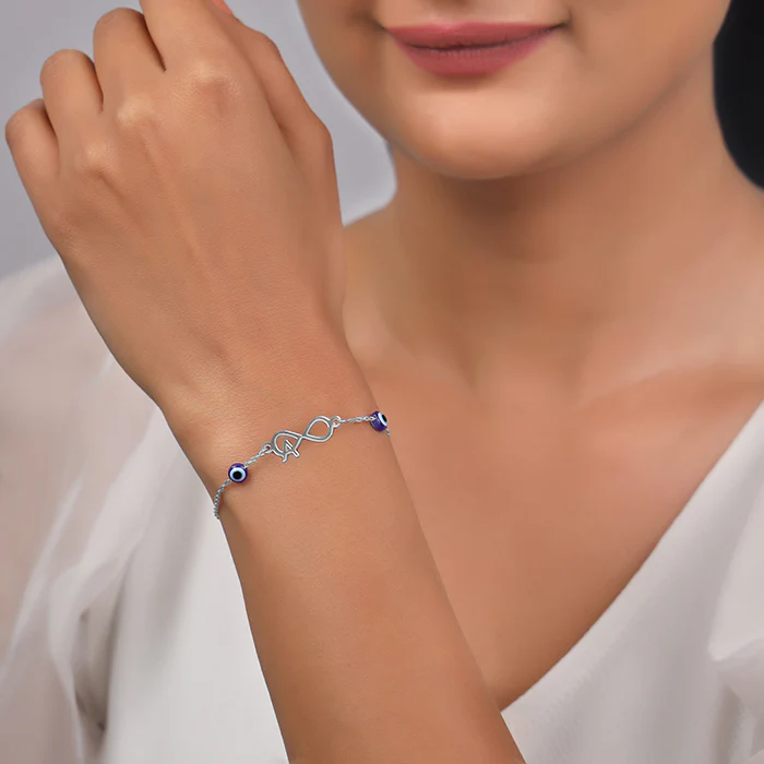 Silver Personalised Initial Nazar Bracelet - Image 4