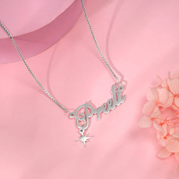 Silver Personalised Name Star Charm Necklace - Image 2