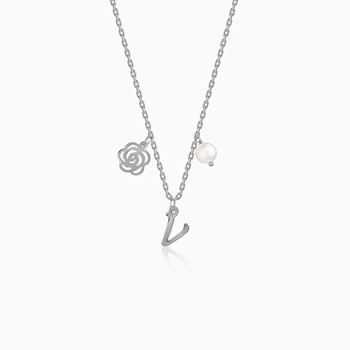 Silver Personalised Pearl Rosey Necklace - Image 2