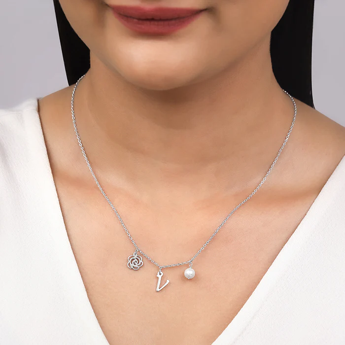 Silver Personalised Pearl Rosey Necklace - Image 4
