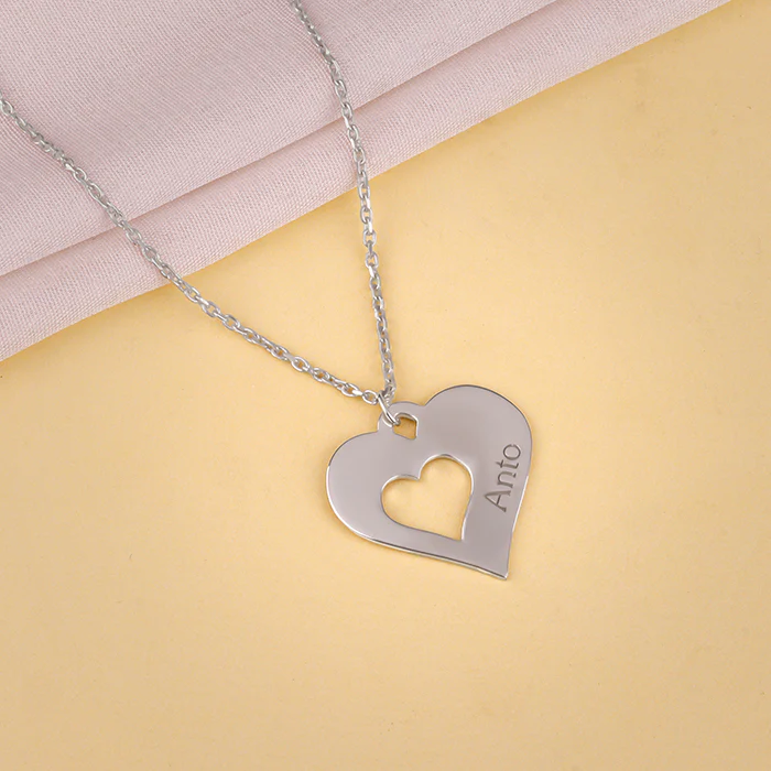 Silver Personalised Shy Heart Pendant - Image 2