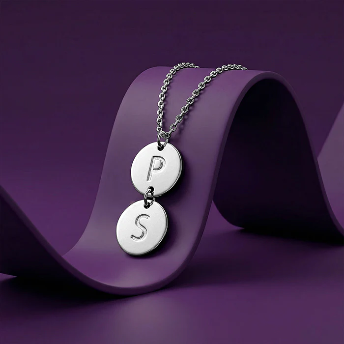 Silver  Personalised The Pair Initial Necklace - Image 3