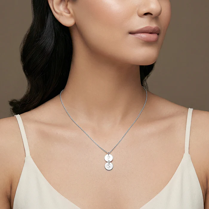 Silver  Personalised The Pair Initial Necklace - Image 4
