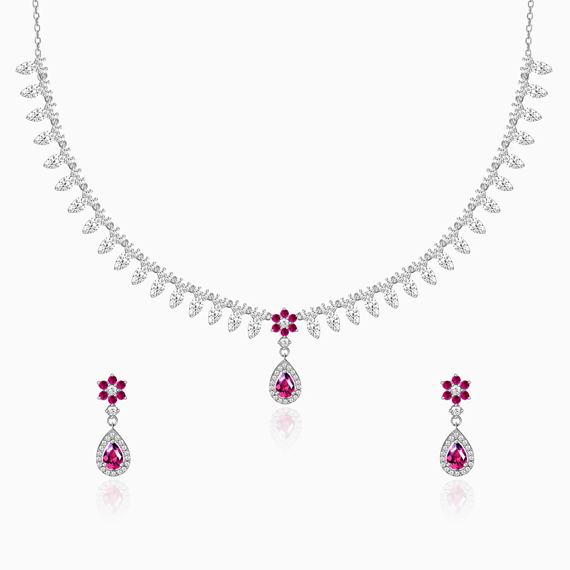 Silver Pink Flower Drop Solitaire Set - Image 5