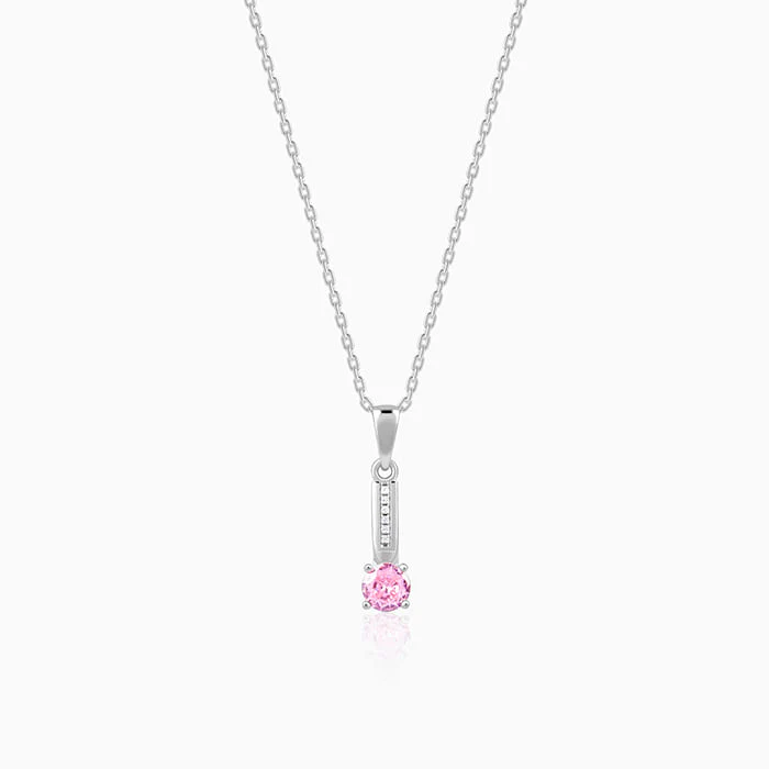 Silver Pink Glam Pendant With Link Chain - Image 2