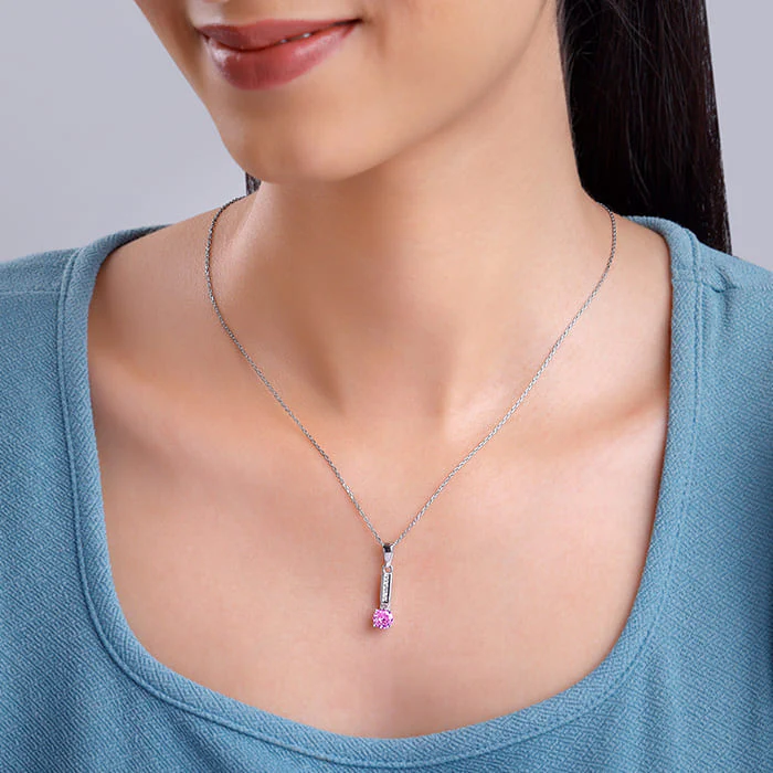 Silver Pink Glam Pendant With Link Chain - Image 3