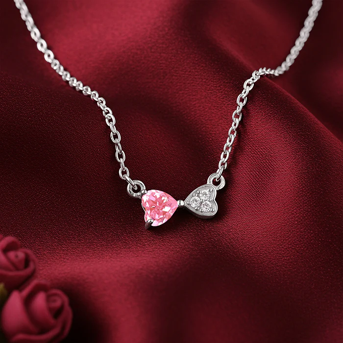 Silver Pink Glow Hearts Necklace - Image 2