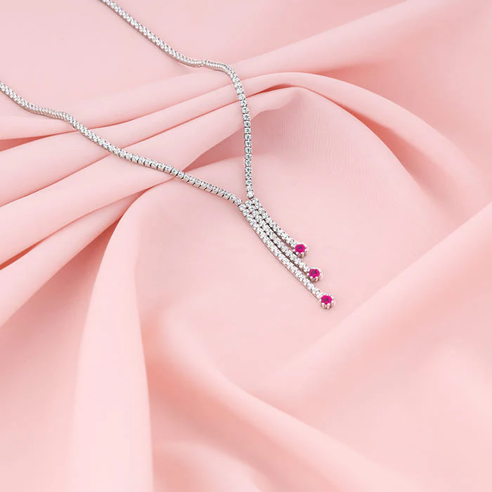 Silver Pink Lariat Necklace - Image 2