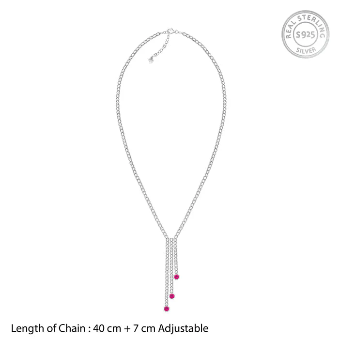 Silver Pink Lariat Necklace - Image 4