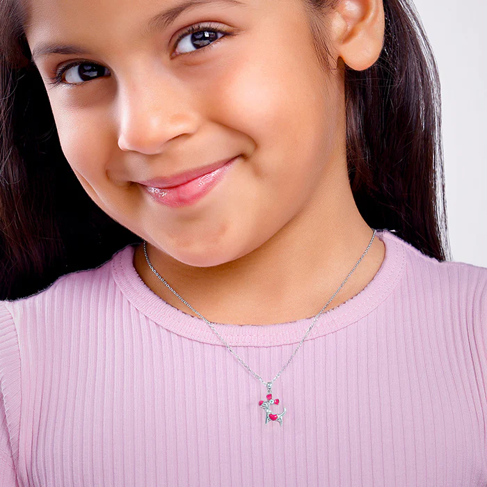 Silver Pink Puppy Kids Pendant With Link Chain - Image 3