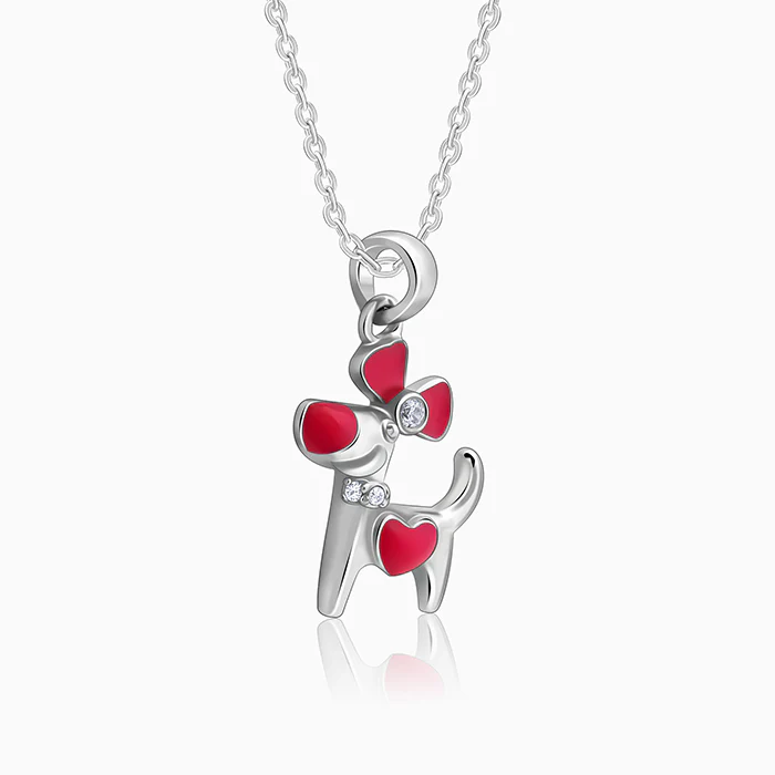 Silver Pink Puppy Kids Pendant With Link Chain - Image 4