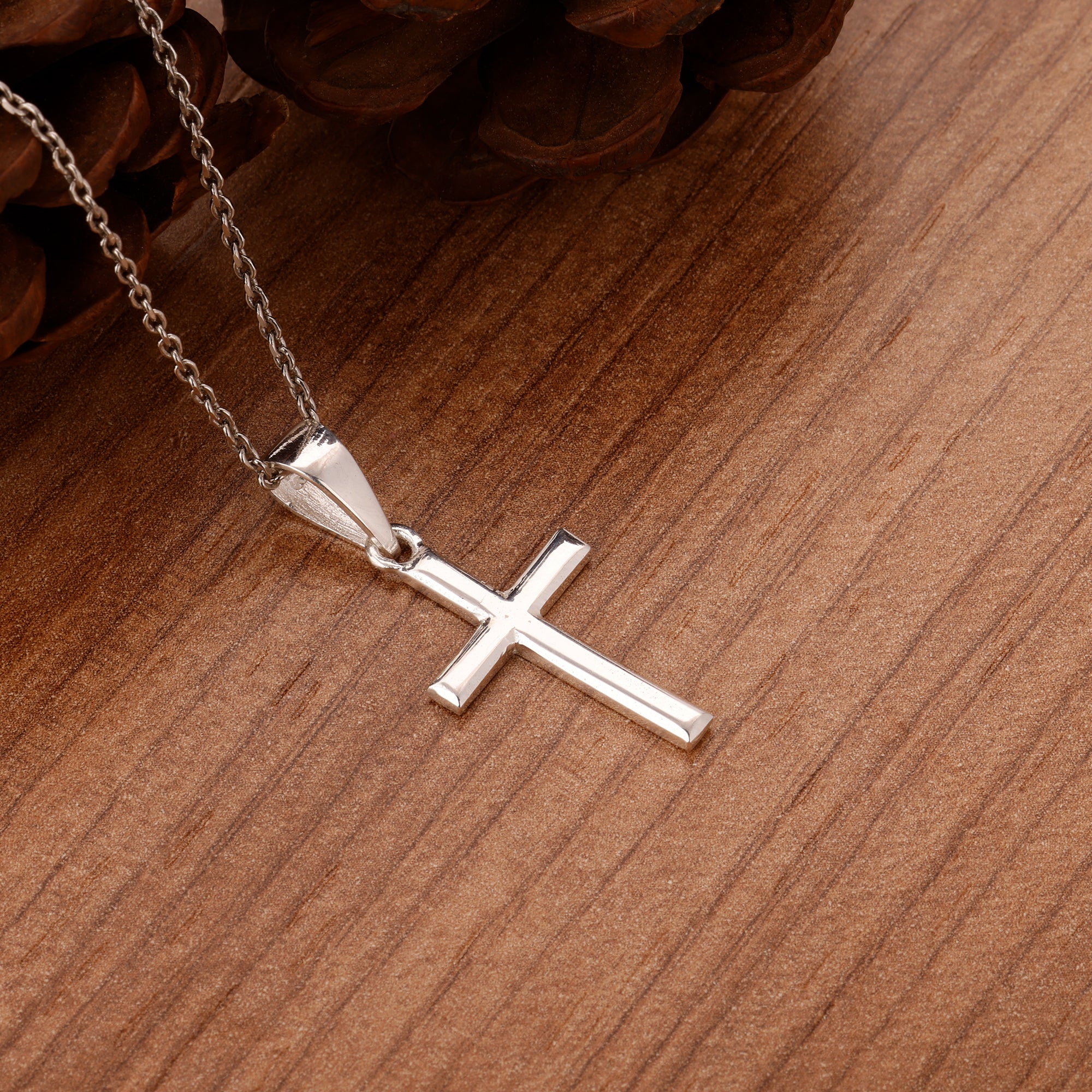 Silver Blessed Holy Cross Pendant with Link Chain - Image 2