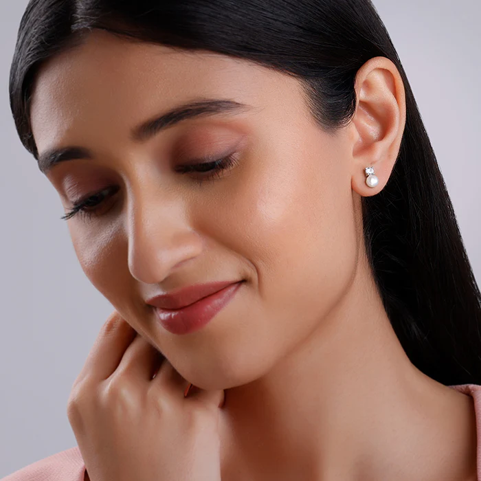 Silver Precious Pearl Earrings - Image 3