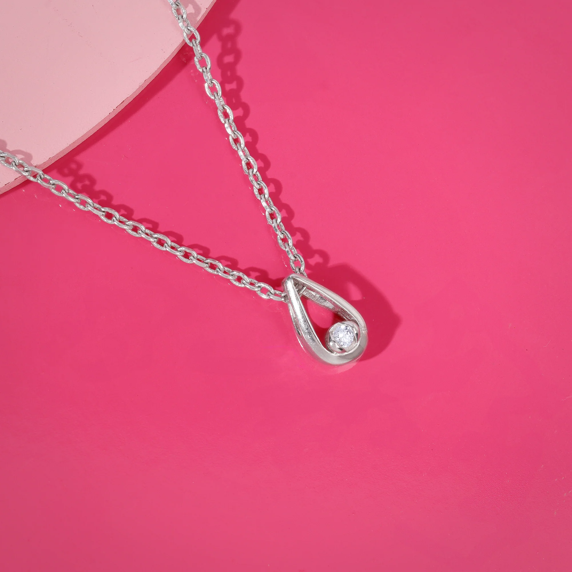 Silver Pretty Drop Pendant With Link Chain - Image 2