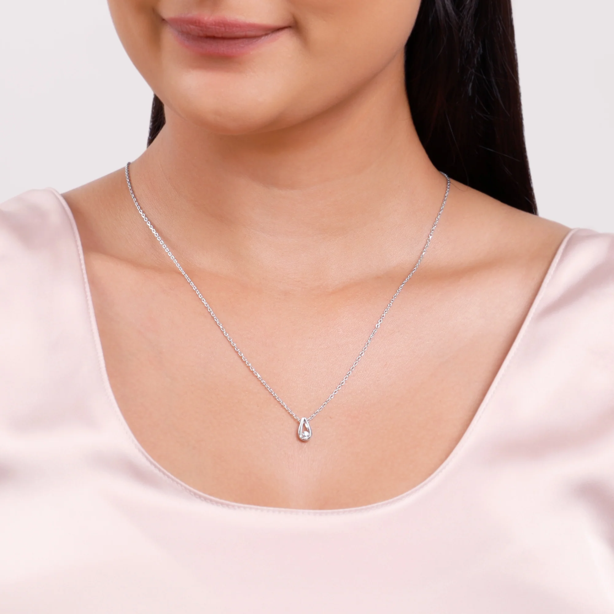 Silver Pretty Drop Pendant With Link Chain - Image 3