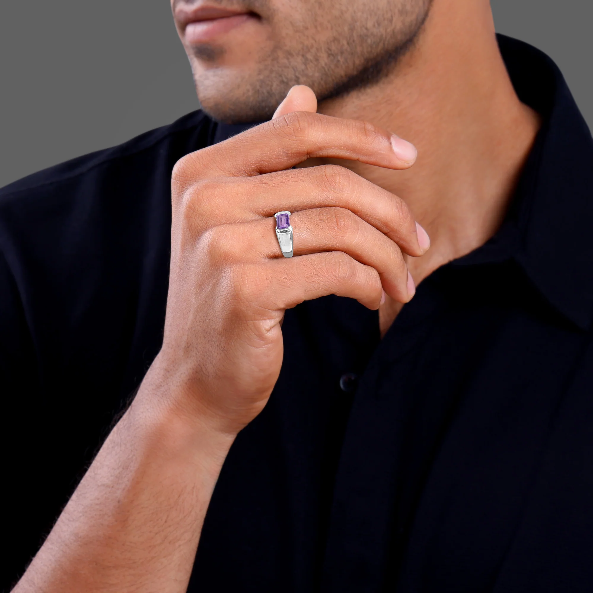 Silver Purple Crest Ring For Him - Image 3