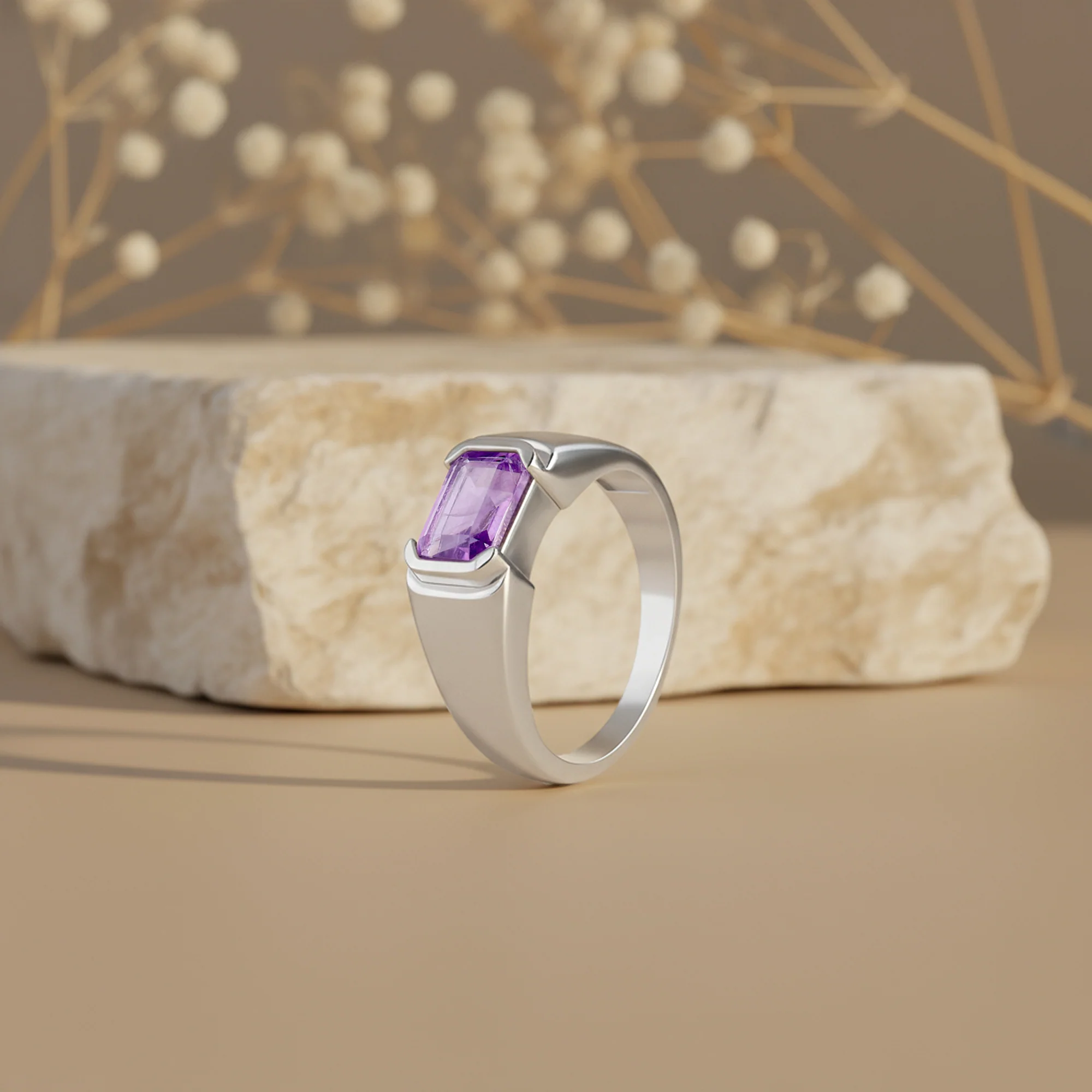 Silver Purple Crest Ring For Him - Image 2