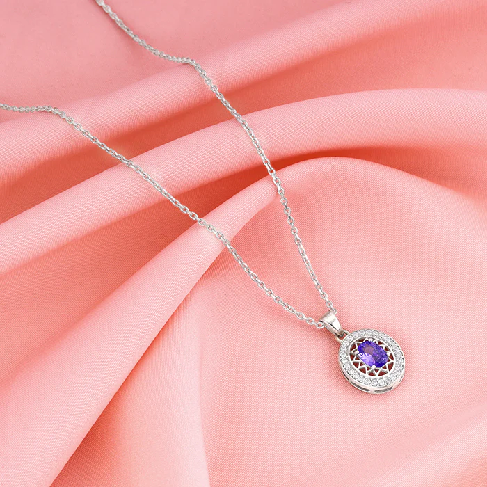 Silver Purple Glance Pendant With Link Chain - Image 2