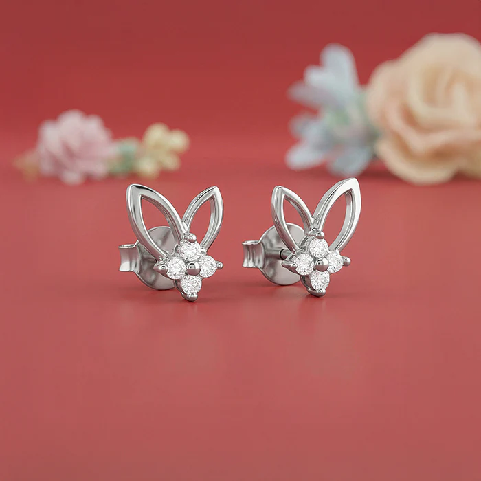Silver Rabbit Stud Earrings - Image 2
