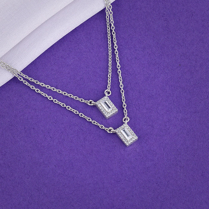 Silver Radiant Baguette Layered Necklace - Image 2