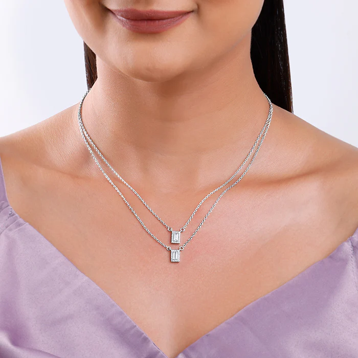 Silver Radiant Baguette Layered Necklace - Image 3